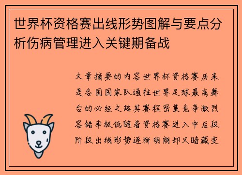 世界杯资格赛出线形势图解与要点分析伤病管理进入关键期备战